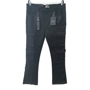 ZCL Denim Vortex Cargo Stacked Denim Ragged Hem Black Men’s Size 36 NWT
